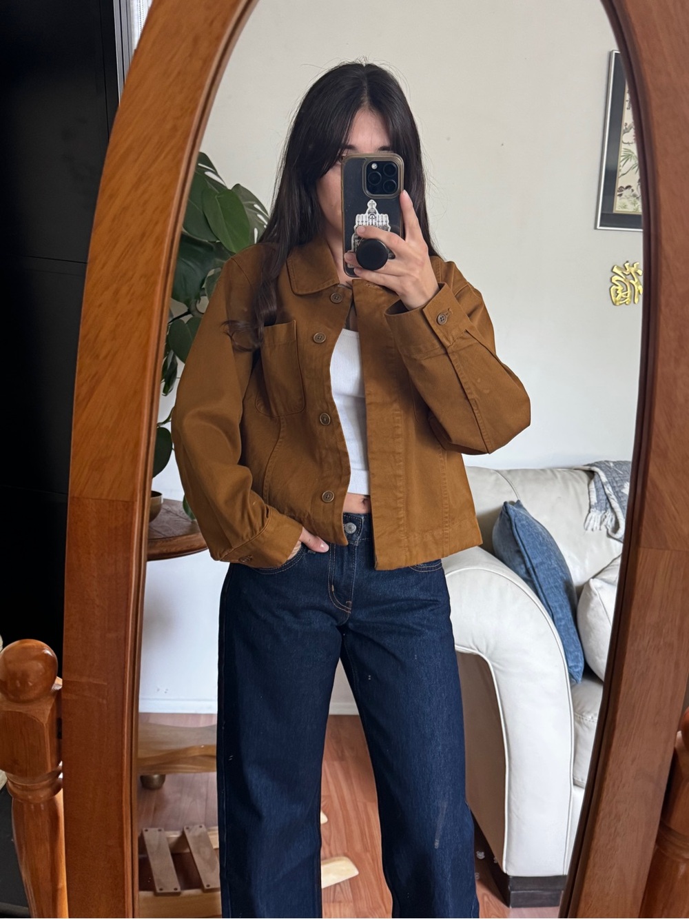 NWOT - Cropped Unlined Twill Jacket in Cognac Brown - Picture 3 of 3